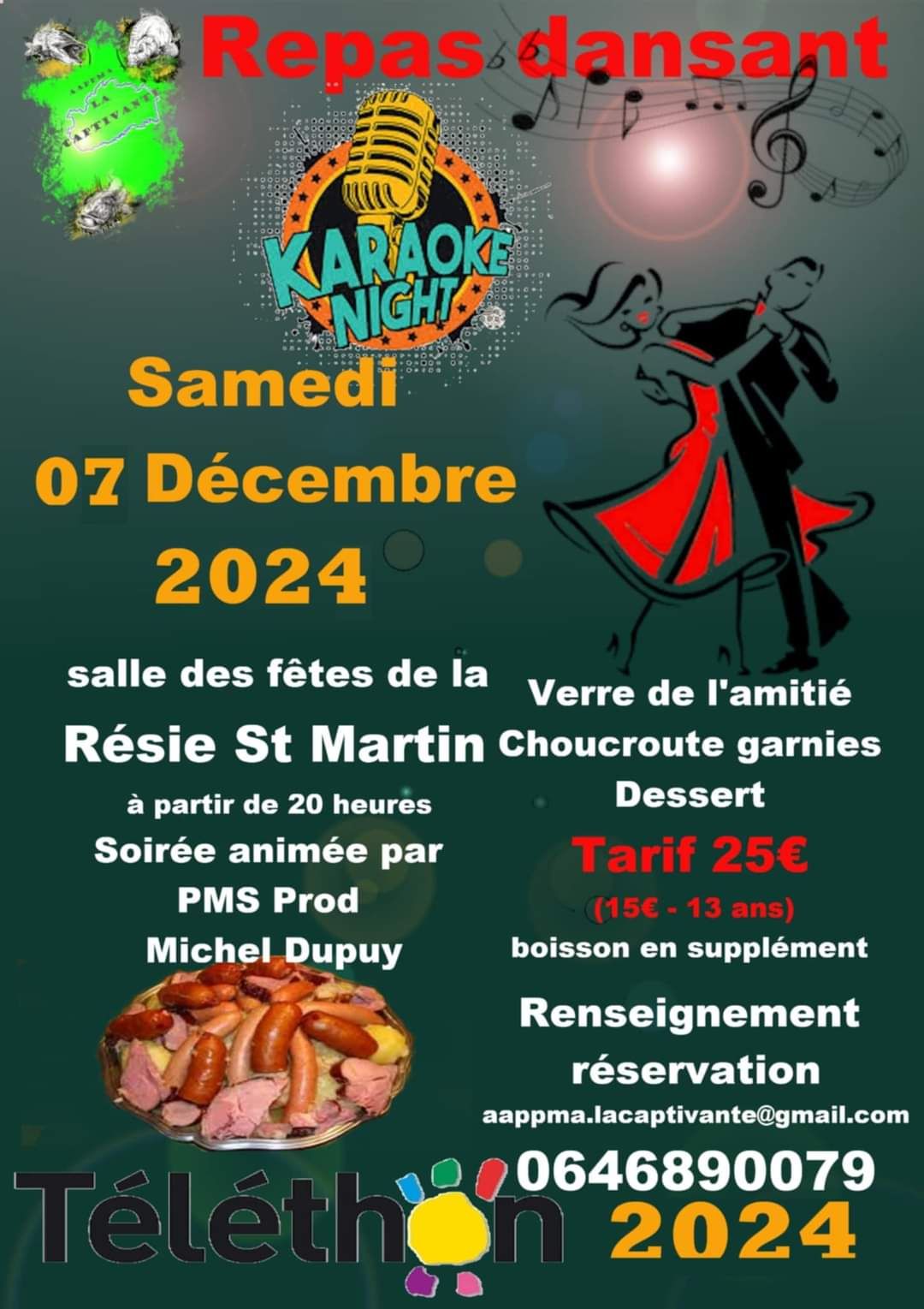 REPAS DANSANT CHOUCROUTE DE LA CAPTIVANTE LE 7 DECEMBRE A LA RESIE ST MARTIN