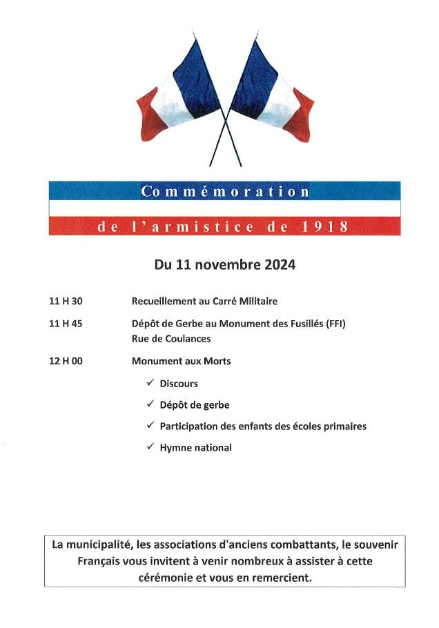 COMMEMORATION DE l'ARMISTICE 11 NOVEMBRE 2024