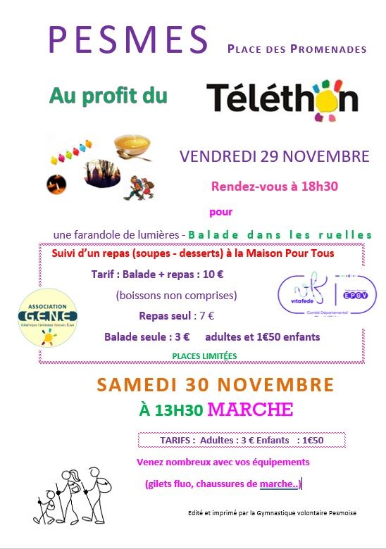 BALLADE ET REPAS AU PROFIT DU TELETHON MAISON POUR TOUS LE 29 ET 30 NOVEMBRE 2024