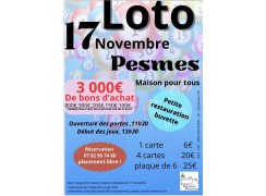 LOTO CULTURE ET ANIMATIONS PESMOISES LE 17 NOVEMBRE A LA MAISON POUR TOUS