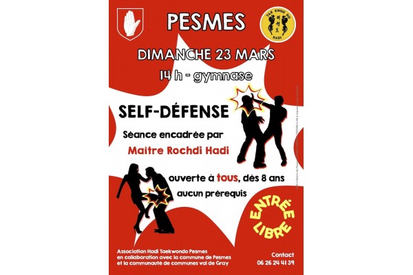 STAGE DE SELF DEFENSE DIMANCHE 23 MARS 2025 A 14 H AU GYMNASE DE PESMES