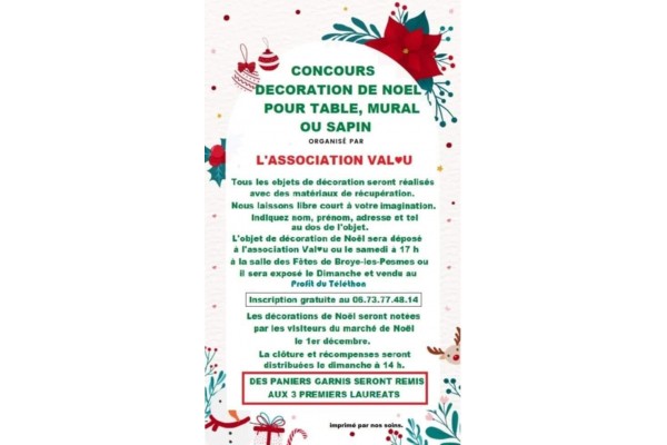 CONCOURS DE DECORATIONS DE NOEL AU PROFIT DU TELETHON LE 1ER DECEMBRE 2024