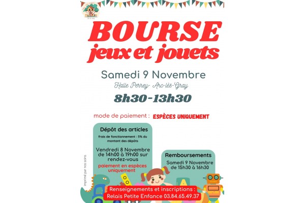 BOURSE AUX JOUETS - 9 NOVEMBRE 2024 - ARC LES GRAY