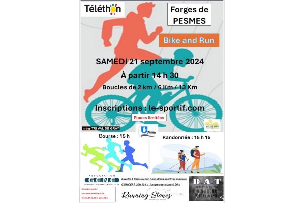 BIKE & RUN LE SAMEDI 21 SEPTEMBRE AUX FORGES AU PROFIT DU TELETHON