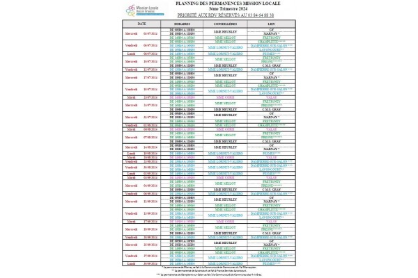 PLANNING PERMANENCES MISSION LOCALE 4EME TRIMESTRE 2024